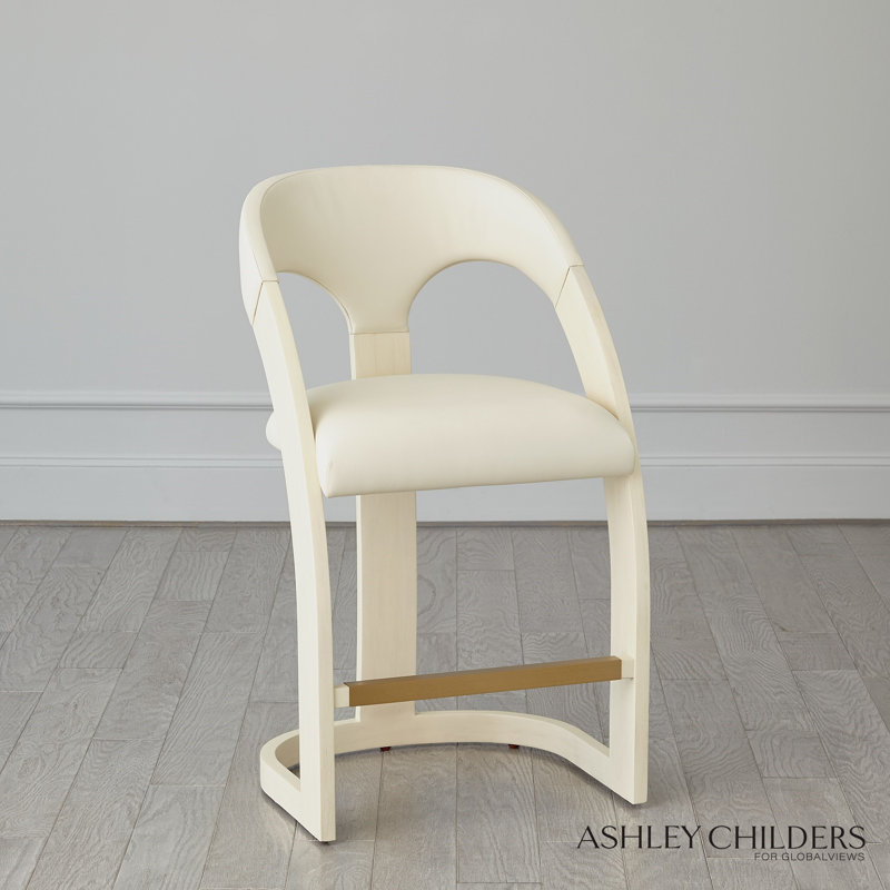 Antique Leather Delia Stool, Cream/White, Counter Stool (26.5" Seat Height)