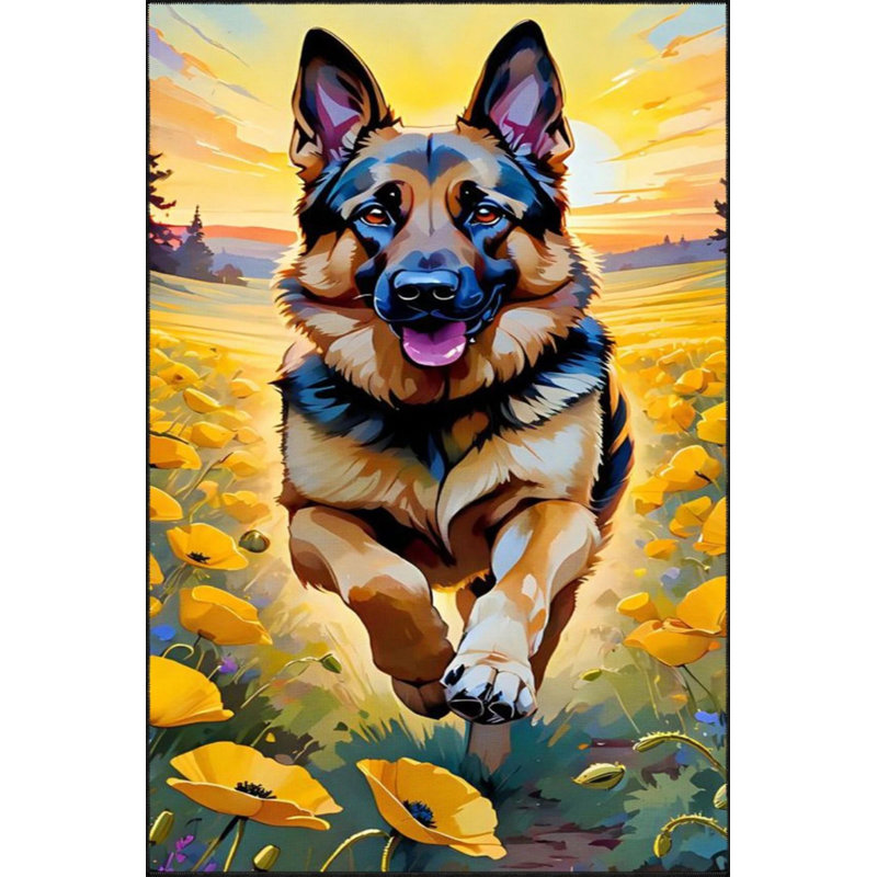 Dog Animal Colorful Modern Patterned Washable Carpet, Round 3'4"
