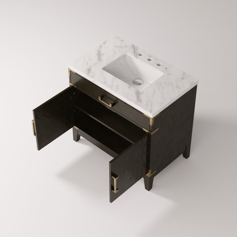 Meuble-lavabo en chêne brun l 36 po x P 22 po avec cadre en bois massif
