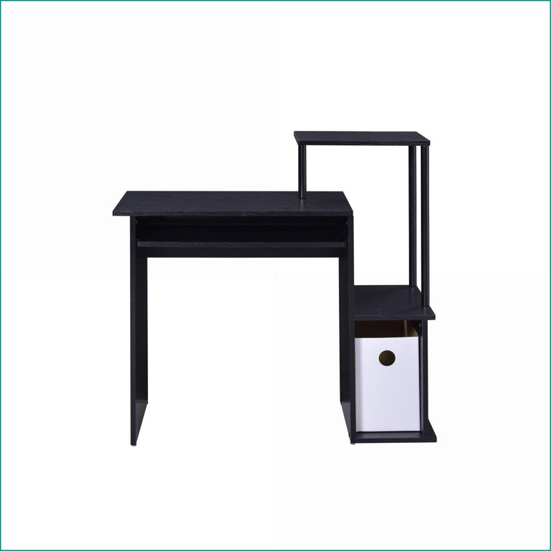 Desks, Modern Computer Desk with Keyboard Tray, Storage &amp; Shelf | Black | Metal,Synthetic Wood, Black