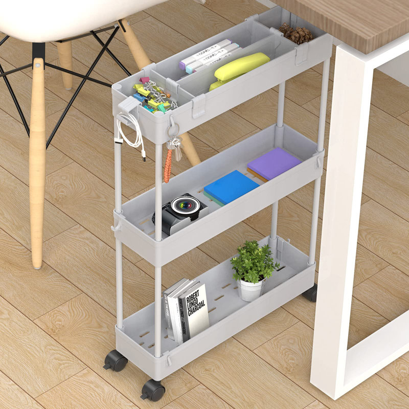 Ultra-Thin Three-Layer Storage Cart For Offices, Kitchens, Laundry Rooms And Narrow Spaces, Grey
