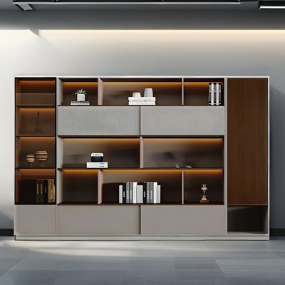 78.74" H x 110.24" W Light Luxury Freestanding Filing Cabinet, Executive Office Background Bookshelf, Display Storage Cabinet with LED Lights