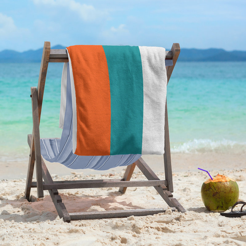 Beach Towel, Aqua/Orange/Off White