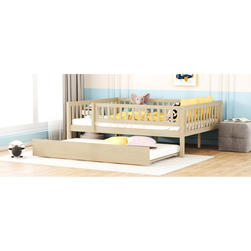 Space Twin Daybed With Trundle And Fence Guardrails, Walnut Color Guardrails For, Full, Natural