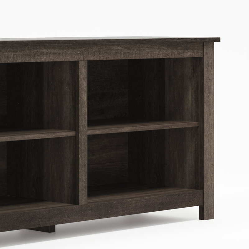 Meuble télé en bois pour téléviseur de 75 po ou moins avec tablettes ouvertes et gestion des câbles Inniss, Chêne cendré