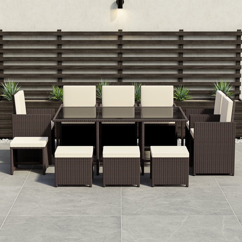 Exia 10 Seater Dining Set with Cushions, UKFR Certified, Brown