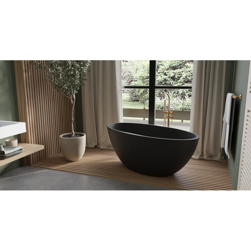 Baignoire autoportante en résine de trempage avec trop-plein et drain 59 po x 29,5 po Badeloft BW-04-L-MBLK, Noir mat