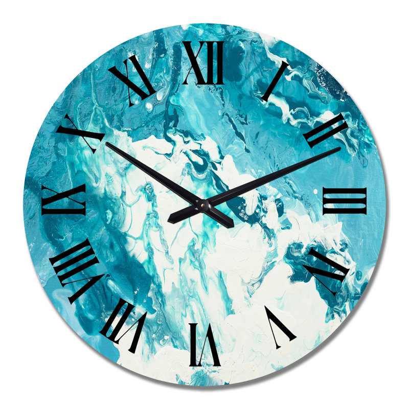 Nuage blanc sur marbre bleu II - horloge murale moderne, Grand