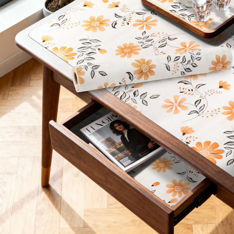 Revêtement pour étagères, revêtement antidérapant non adhésif pour placards, revêtement imperméable pour tiroirs, étagères, commodes, armoires de salle de bain, motif floral orange marguerite, 45,7 cm (l) x 243,8 cm (l)