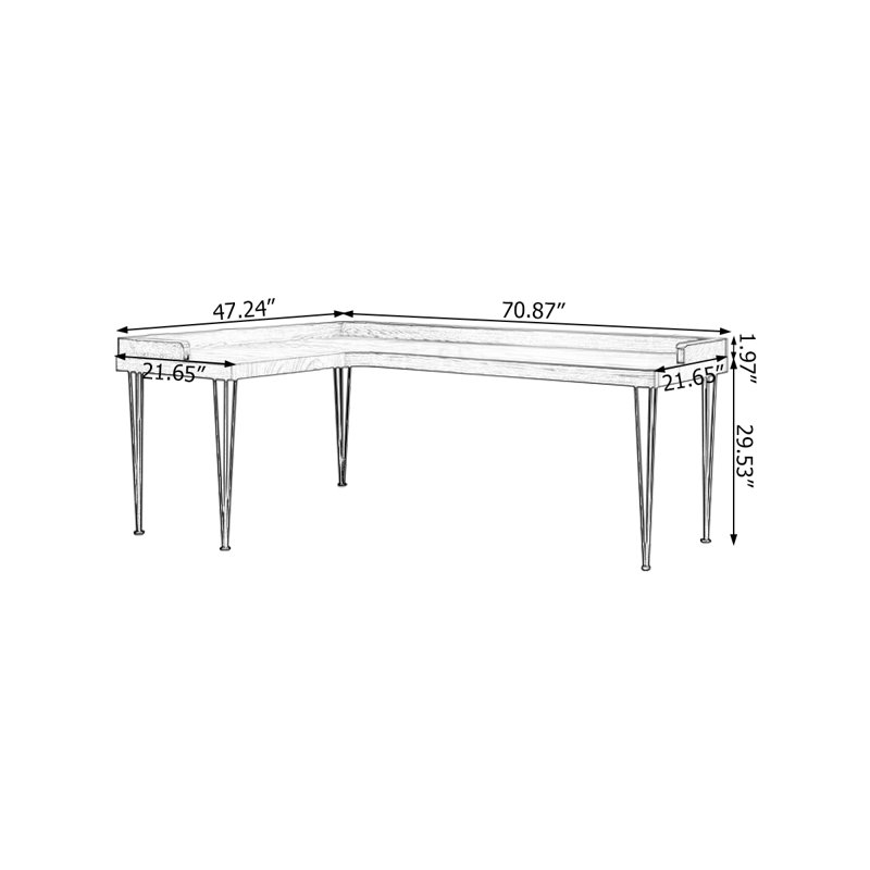 62.99"Walnut L-Shaped Solid Wood desk, Retour à gauche, H 29,53 po x l 70,87 po x P 47,24 po