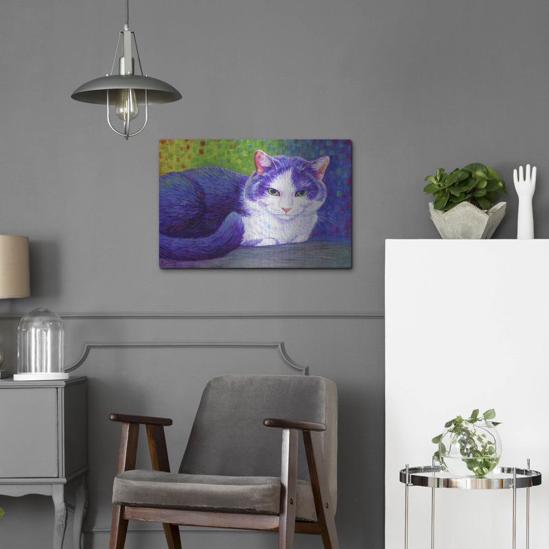 Luxe luxueux Art «Purple Tuxedo Cat» par Rebecca Wang «Purple Tuxedo Cat» par Rebecca Wang Art, H 16 po x l 24 po