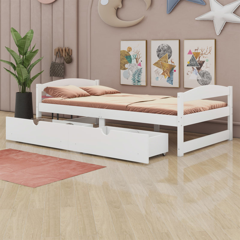 Lit plateforme avec deux tiroirs, Blanc