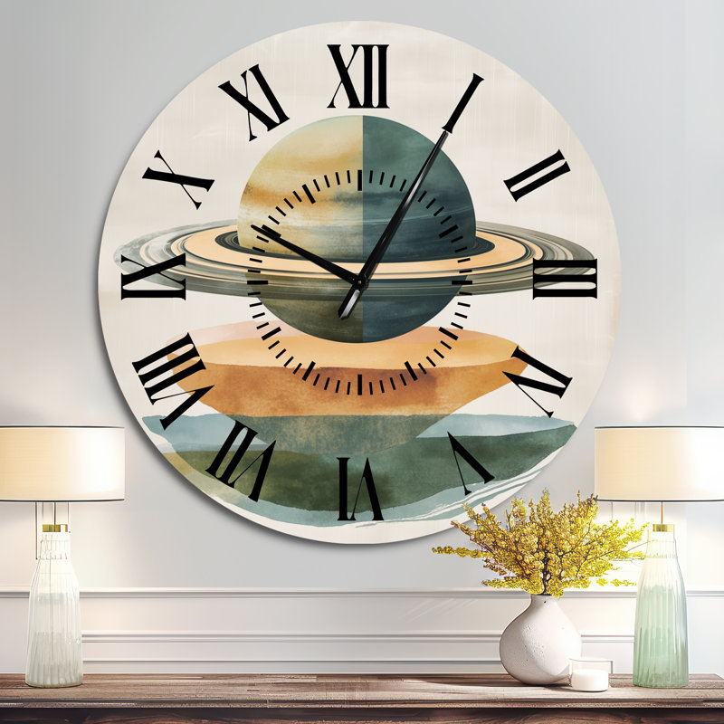 Horloge murale céleste en métal Saturn Rings over Earth Tones, Surdimensionné