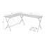Bureau d'ordinateur en L blanc avec structure en métal robuste, surface spacieuse et support pour unité centrale mobile pour les espaces de travail compacts.-1770781478