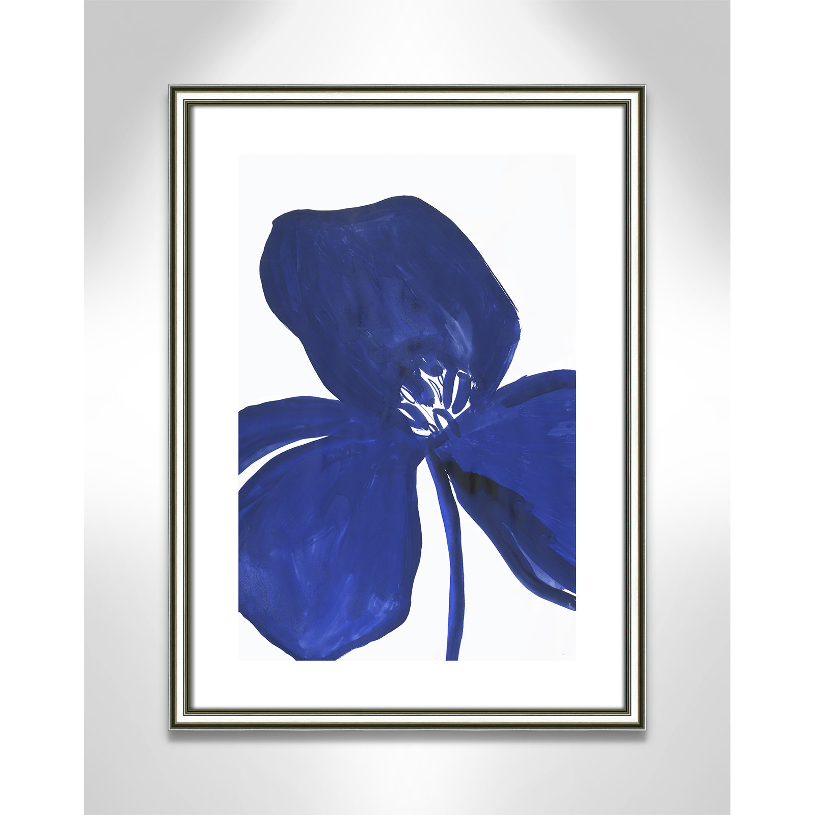 Clarisse "Indigo Petal II" Painting, 24.25" H x 18.25" W x 0.88" D, Silver Framed Paper
