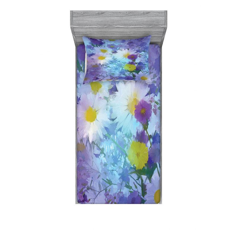 Microfiber Floral Sheet Set, Twin Sheet Set with Fitted Sheet