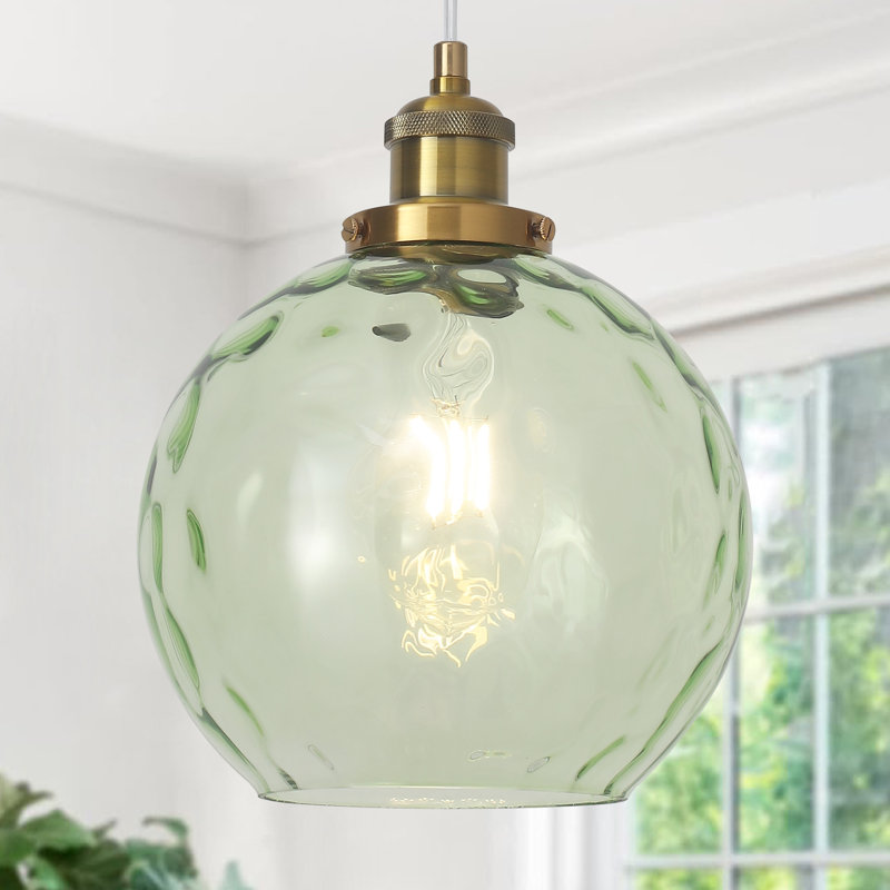  Luminaire suspendu simple en forme de globe rustique moderne à 1 lumière de 8 po avec abat-jour en verre vert Joulane, éclairage de cuisine de ferme avec douille E26 pour la cuisine, le salon, la salle à manger