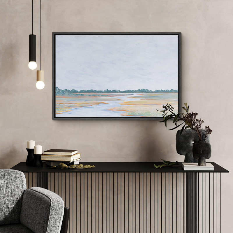 Rustic Countryside Country Fields River on, Cadre flottant noir, H 24 po x l 36 po