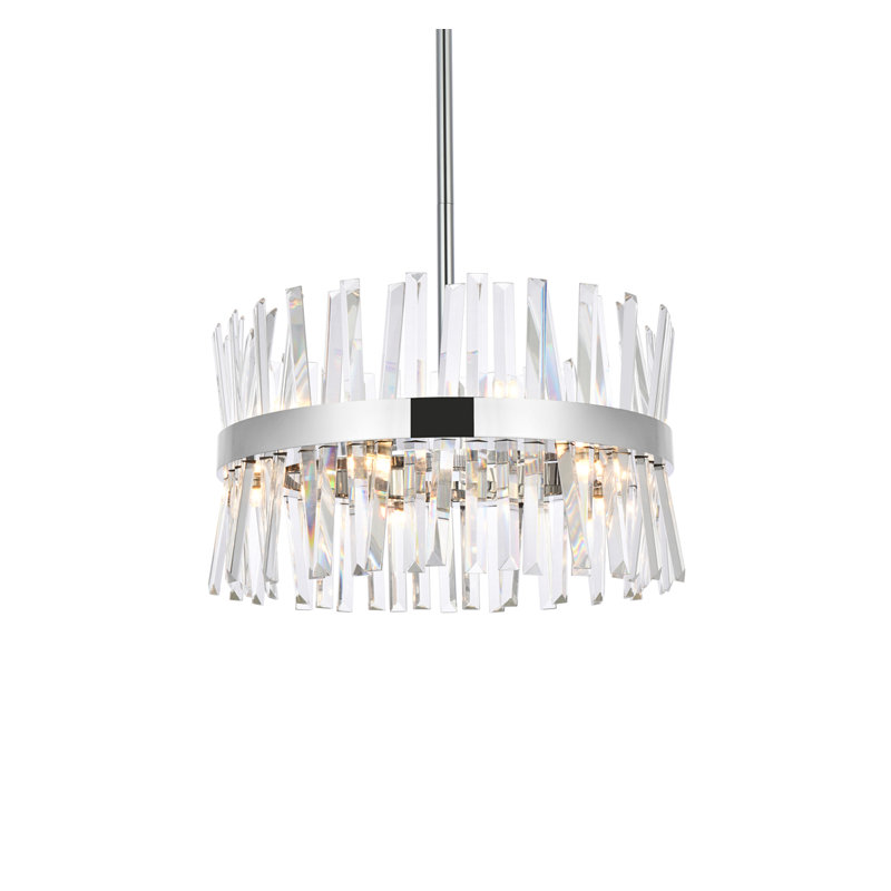 Luminaire suspendu rond en cristal Athol 12 pouces noir, 20" W, Chrome, 10 lumières