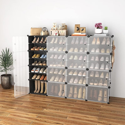 Portable Shoe Rack With Door, Adjustable Shoe Storage Organizer, Stackable Detachable Cabinet, Free Standing DIY Expandable 8 Tier Shoe Shelf