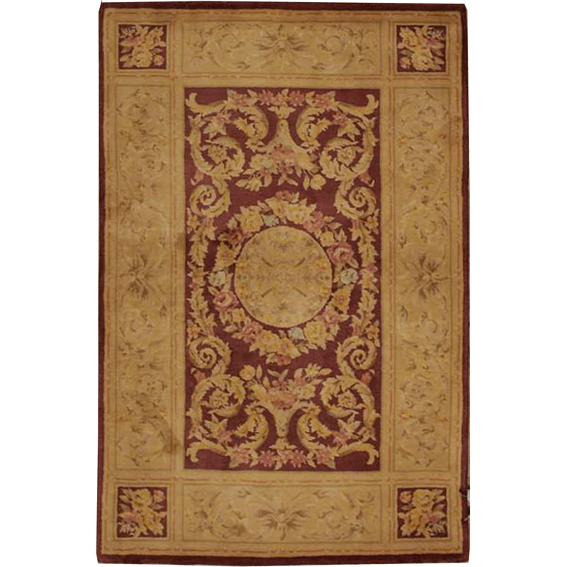Hand-Knotted High-Quality Gold and Red Area Rug