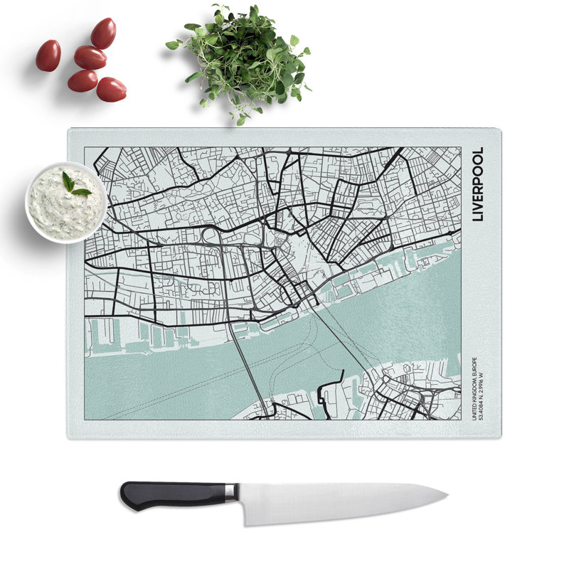 Map Liverpool UK Chopping Board, 28.5cm W x 39cm L