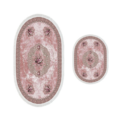 Luxurious Bathmat Set (2 Pieces), Powder Color, 19.7 x 23.6 inches & 23.6 x 39.4 inches | 100% Polyester, 25.0 oz/sq yd, Non-Slip, Antibacterial, Easy-Clean | Perfect for Stylish Bathrooms & Comfort