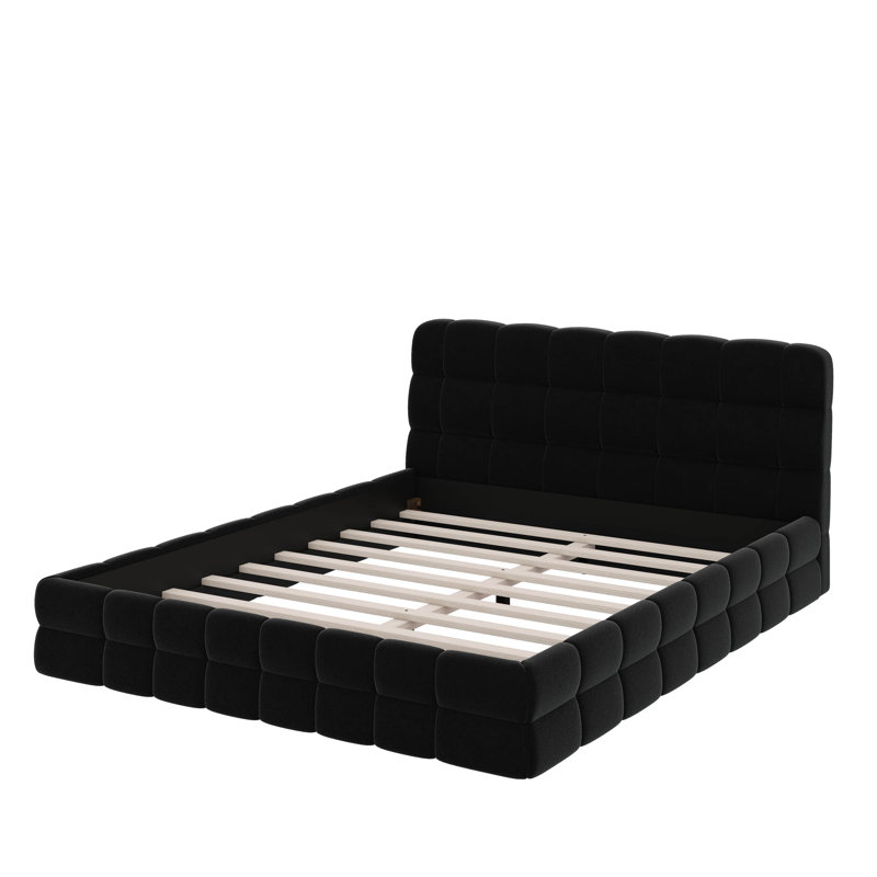 Queen Size Upholstered Platform Bed, Black