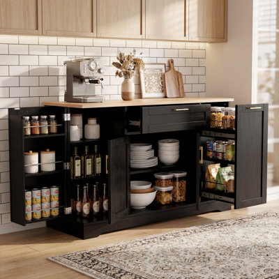 Buffet de 54 po pour îlot de cuisine moderne, armoire de rangement avec tablettes réglables et support coulissant à 3 niveaux, multifonctionnel
