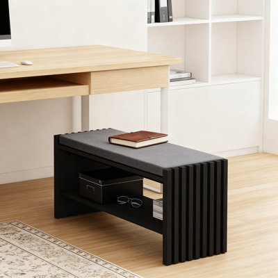 Banc de rangement pour hall d'entrée avec coussin, range-chaussures à 2 niveaux, siège cannelé moderne en bois pour le couloir, le salon et la porte d'entrée