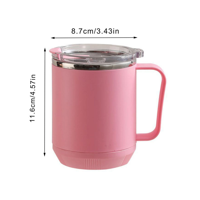Tasse à café Tasse à café Tasse à café en acier inoxydable à deux couches avec couvercle et poignée, Pink