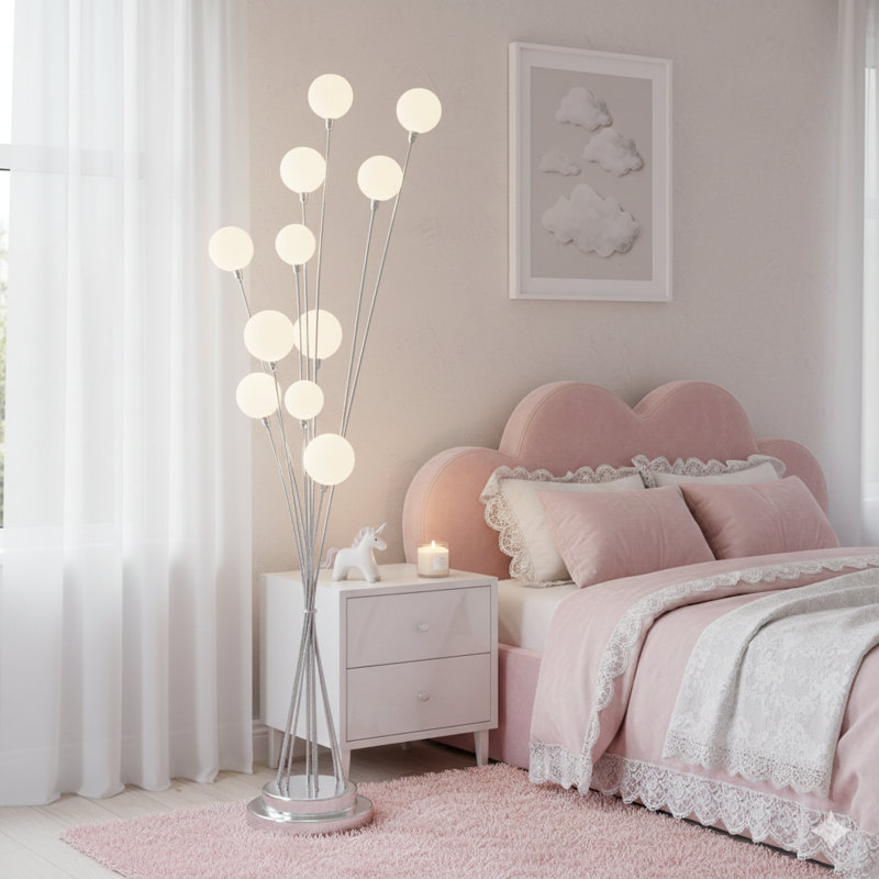 Lampe sur pied en aluminium chromé à 11 lumières de 46 po en aluminium chromé à DEL Aluminun, Argent argent