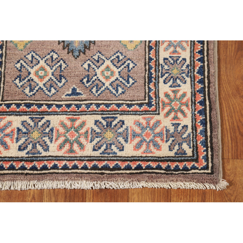 Tapis décoratif gris Kazak en laine grise 2x3