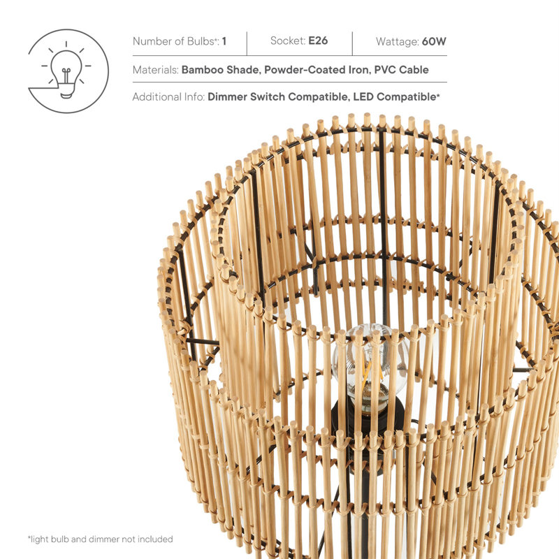 Natural Bamboo and Black Metal Table Lamp with Woven Shade