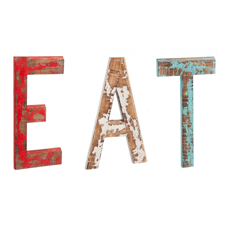 Décoration murale en bois massif patiné «EAT»