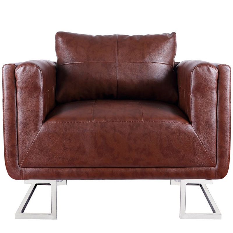 Cube Armchair with Chrome Feet Leather, Brown Leather Match