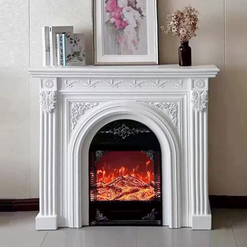 Foyer électrique blanc en bois massif, H 41,73 po x l 47,24 po x P 10,24 po