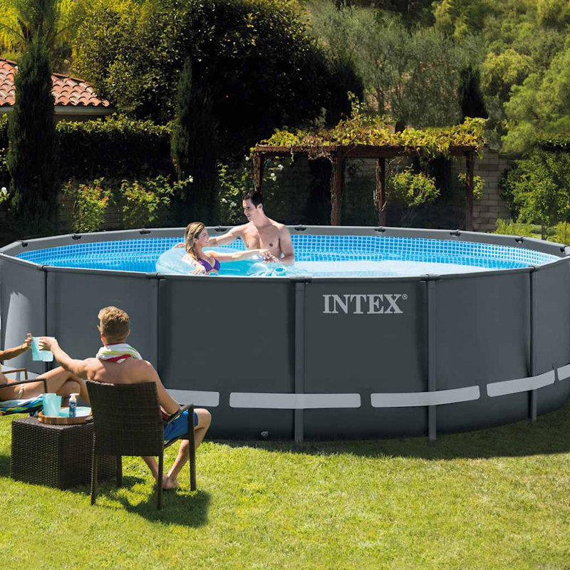 INTEX gris piscine, cadre en acier bleu, matériau 3 couches grand pliable,  L 192,1 po x H 122 po, Bleu