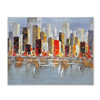Grey Bedroom Cities Placemat - Colourful Buildings Reflection