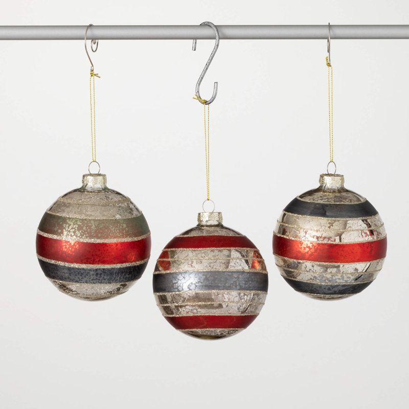 Multicolore 4 ", ensemble de 3 boules de Noël à rayures argentées