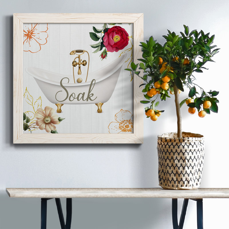 Soak - Peinture sur toile encadrée, H 17 po x l 17 po x P 1,5 po, Toile avec cadre blanc patiné