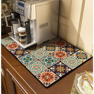 Cute Coffee Maker Mat For Countertops Bar Accessories, Colourful Dish Drying Pad For Kitchen, Absorbent Quick Drying Mat, 16 X20 Inch