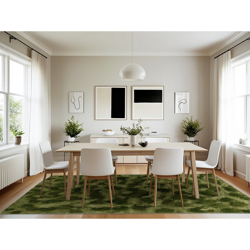 Machine Washable Botanical Green Area Rug, Rectangle 7' x 10'