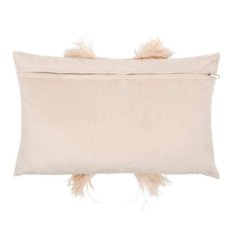 Velvet Lumbar Pillow w/ Feather Trim, Wheat