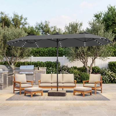 Upgrade Your Outdoor Space: 15×9FT LED Double-sided Patio Umbrella with UV Protection, Easy Handle, and Wind-Resistant Features