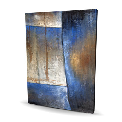 Luminous Blue and Bronze Shape | Industrial Bedroom Canvas