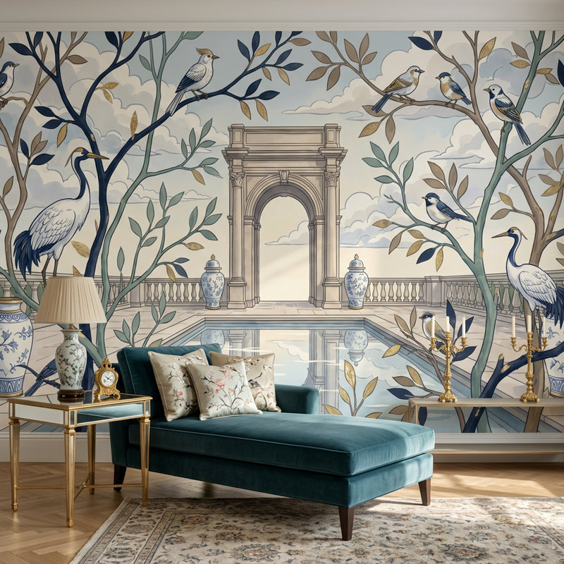 Décoration murale amovible gris Cloudy Sky, Non tissé, 160 po x 108 po