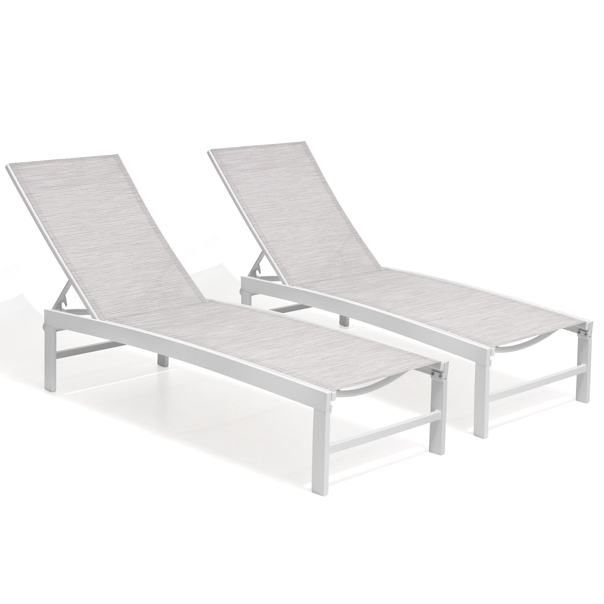 Marilea Outdoor Aluminium Reclining Chaise Lounge, White Gray Blue Mesh/White Frame