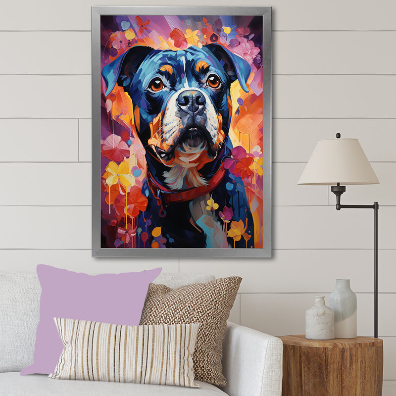 «Popart Pug Parade I», reproduction sur toile, Cadre simple argenté, H 32 po x l 16 po x P 1 po