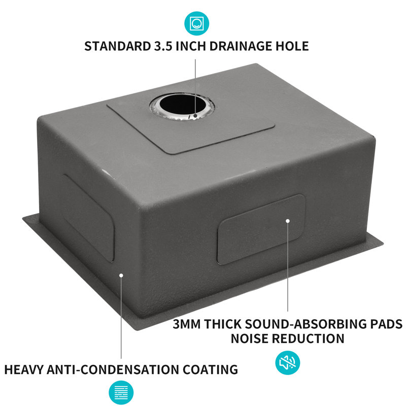 26 Inch 16 Gauge Stainless Steel Undermount Single Bowl Kitchen Sink, Drain Assembly Included, X - Shaped Water Flow Feature For Easy Maintenance, Condensation Coating And Quiet Rubber Pad 26" X 18"